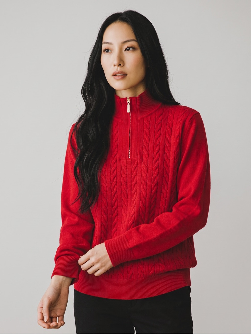 Karen Scott Women’s 100% Cotton Half-Zip Mock Neck Sweater – Size M